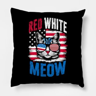 Red White And meow  america Pillow