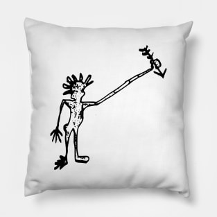 Man with Arrow Doodle Black Pillow