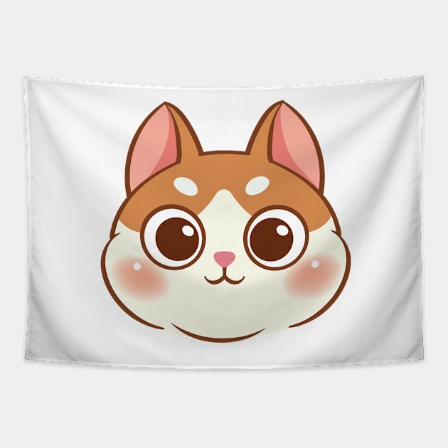 Cartoon cute cat face Tapestry by tomodaging