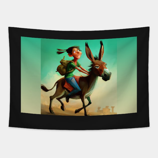 Girl Riding a Donkey Greeting Card Tapestry by JohnCorney
