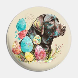 Brown Chocolate Labrador Retriever Easter Egg Spring Floral Watercolor Painting Dog Lover Art Pin