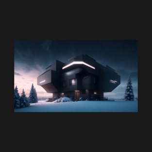 Black futuristic house in snowy place T-Shirt