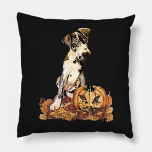 Great Dane With Pumpkin  Design Pillow