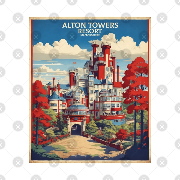 Alton Towers Resort Staffordshire United Kingdom Vintage Travel Tourism Poster by TravelersGems