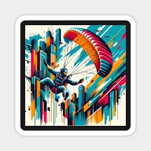 Metro Glide: Parachute Leap Above the City Magnet