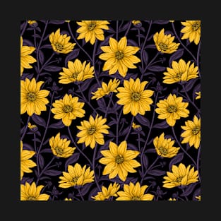Sunroot, wild sunflower in yellow and dark violet T-Shirt