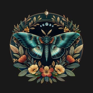 Vintage Moth Moon Flowers Astrology Celestial boho aesthetics and green Moon Astrology Lovers T-Shirt