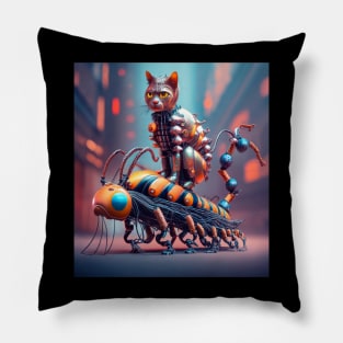 robotic cat riding robotic centipede Pillow