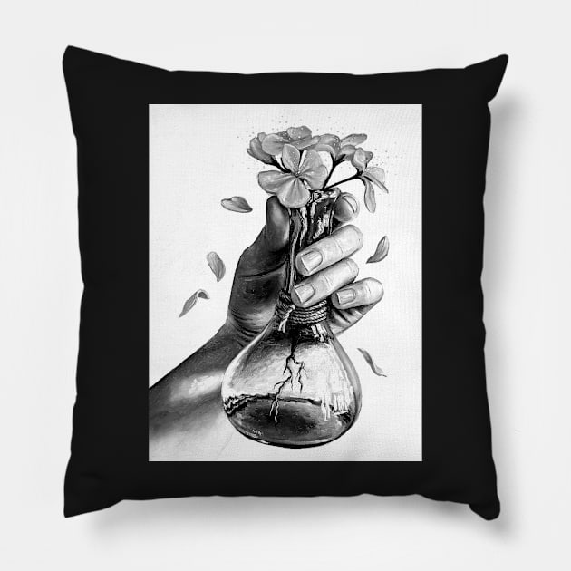 Gaia mother earth black and white bottle - earth Pillow by LukjanovArt