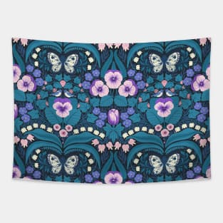 Dollhouse garden, pansies, birds and butterflies Tapestry