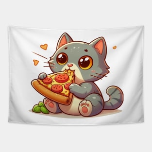 cute cat fat eat pizza slice cartoon illustration Tapestry