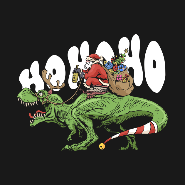 Santa rode t-rex by Snowman store