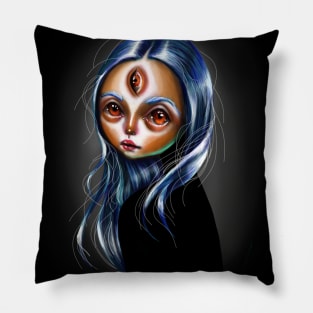 Blue Haired Girl Pop Surrealism Illustration Study Pillow