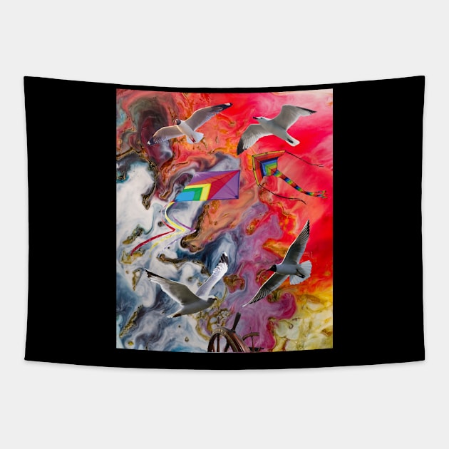 KITES AND BIRDS FLYING STEERING THROUGH THE ABSTRACT Tapestry by Bristlecone Pine Co.