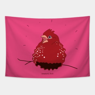 illustrations of red strawberry finch perched on tree branch Tapestry