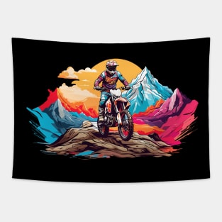 Colorful Dirt Bike Off Road Racer Mountain Landscape Design Tapestry