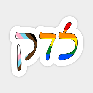 Sedek - Justice (Rashi script, Progress Pride colors) Magnet