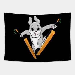 Rabbit as ski jumper with skis Tapestry