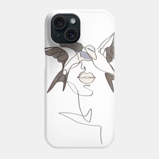 Line art woman bird Phone Case