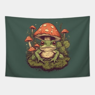 Cute frog with mushrooms Tapestry