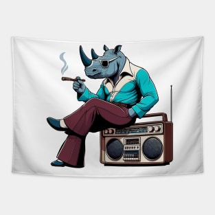 smoking 70s rhino and a vintage radio Tapestry