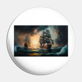 Naval Battle Between Pirate Sailing Ships, Caribbean Seascape #7 Pin