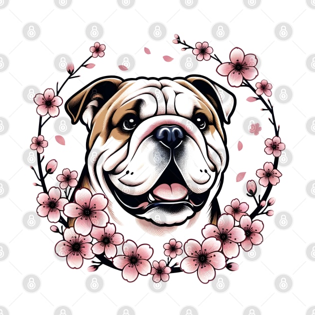 Bulldog Enjoys Spring Amidst Cherry Blossoms Radiance by ArtRUs