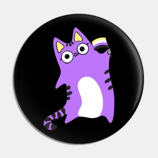 Nonbinary Pride Flag Waving Purple Cat Queer LGBTQIA non binary Pin