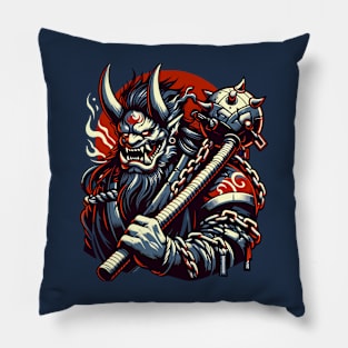 Samurai Oni Warrior - Japanese Folklore Battle Design Pillow