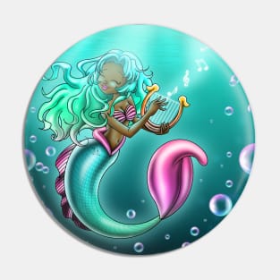 African American Mermaid and Harp Pin