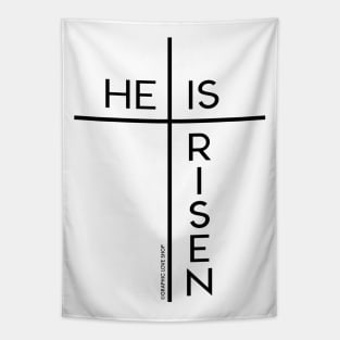 Modern He is Risen Cross, Black © GraphicLoveShop Tapestry