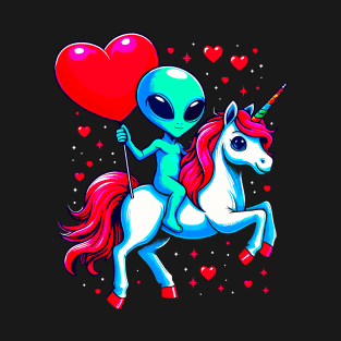 Funny Valentine Day Believer Ufo Alien Riding Unicorn T-Shirt