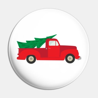 Red retro truck with Christmas Tree Pin