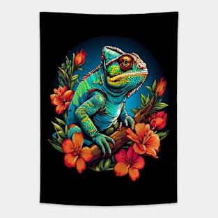 Chameleon Surrounded by Vibrant Spring Flowers Tapestry