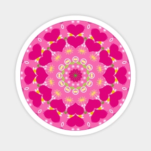 Bright Pink Hearts Kaleidoscope Mandala Round Magnet