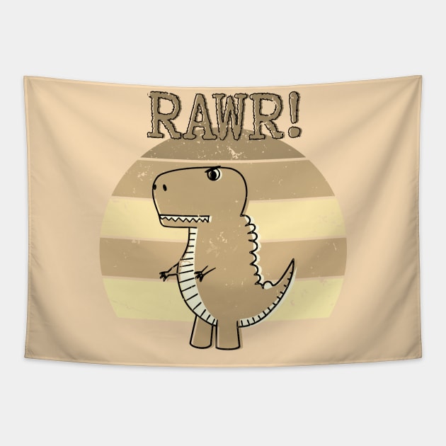 Cute Angry T-Rex Dinosaur Sepia Retro Sunset RAWR Tapestry by Braznyc