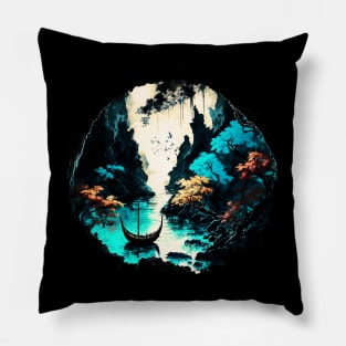 Cave and River - Watercolor Painting Pillow