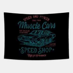 Muscle car custom garage distressed Tapestry