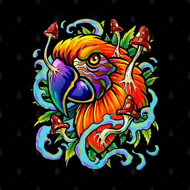 Weed Magic Mushroom Parrot Art Trippy Shroom LSD Acid Trip by Proficient Tees