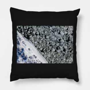 Ice floe on the river aerial view Pillow