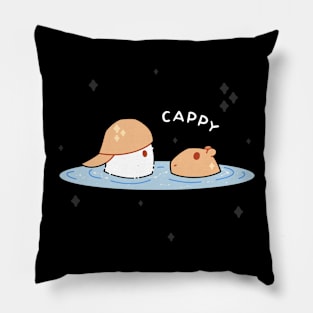 A Ghost and a Capybara meet at a Pond Pillow