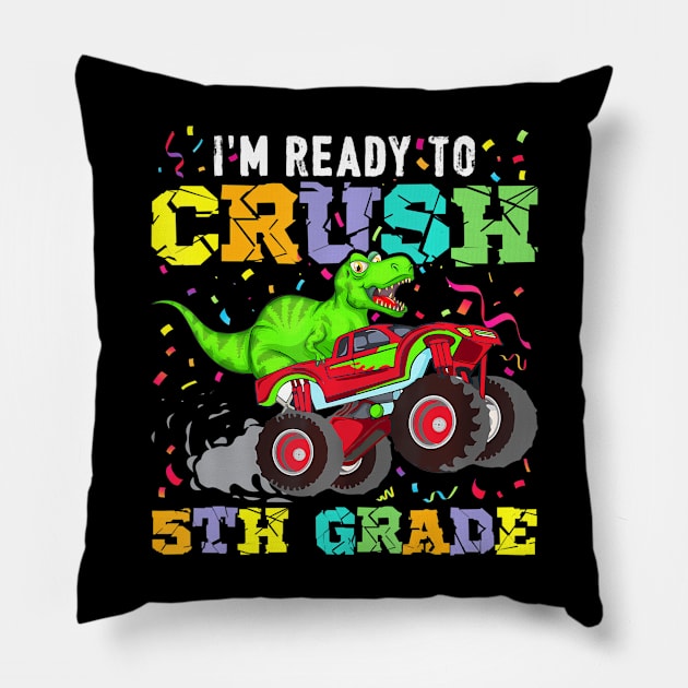 T-Rex Ready To Crush 8th Grade Back to School Monster Truck Pillow by mccloysitarh