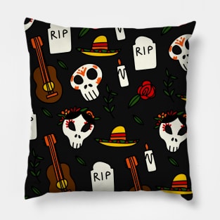 halloween skeleton day of the dead doodle skull Pillow