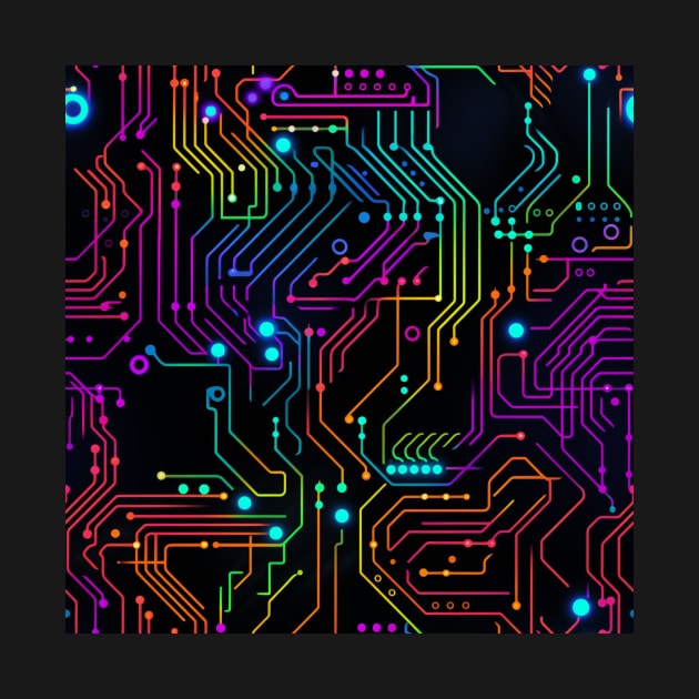 Cybernetic Dreams: Vibrant Neon Circuitry Abstract Design by naars90