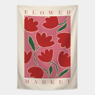 Flower market, Red pink art, Colorful retro print, Botanical, Aesthetic poster, Abstract flowers, Tulips Tapestry