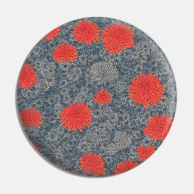 Red and Grey Chrysanthemum Pattern Pin by craftydesigns