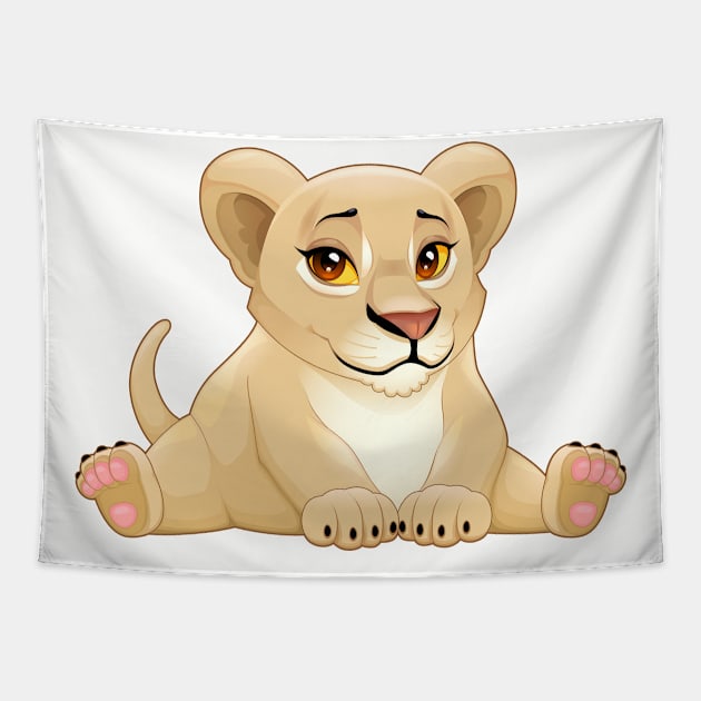 Baby lion with cute eyes Tapestry by ddraw