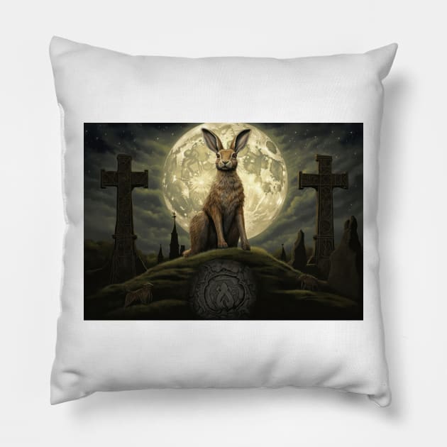 Hare, Pagan Hare, Pagan Art, Moon, Animal, Pillow by thewandswant