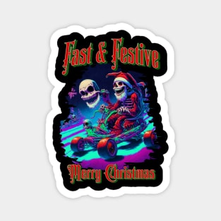 Fast & Festive Merry Christmas Skull Skeleton Go Kart Racing Funny Magnet