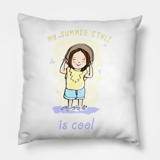 Girls Tshirt for Summer with Saying "My Summer Style is Cool" Pillow